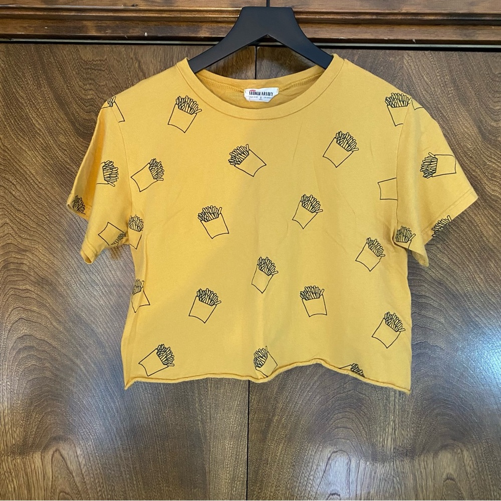Small French Pastry Yellow Cropped French Fry Short Sleeve Shirt Fast Food Funny